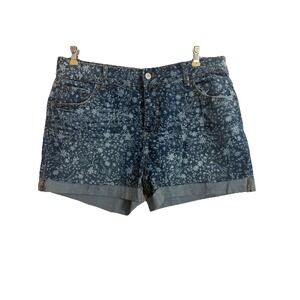 Time And Tru Womens Size 14 Blue Floral Mid-Rise Cut-Off Cuffed Denim Jean Short